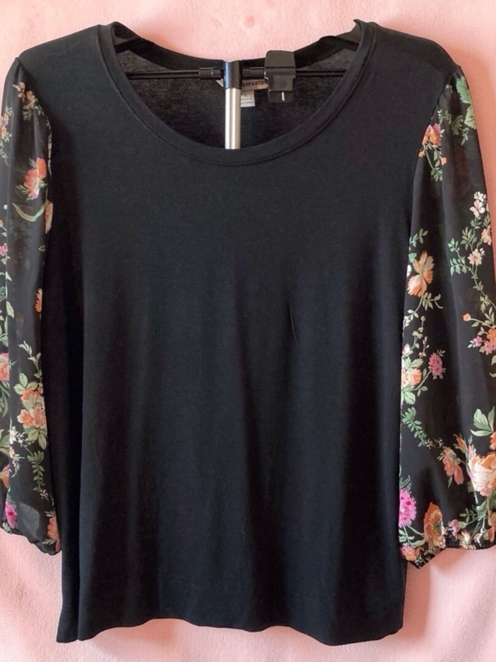 Counterparts Black Floral Chiffon Balloon Sleeve Top Size XL